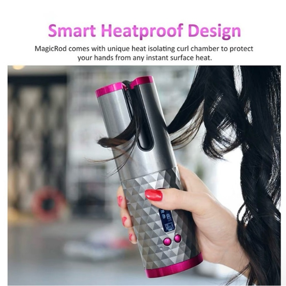 Pink and Silver Automatic Hair Curler
